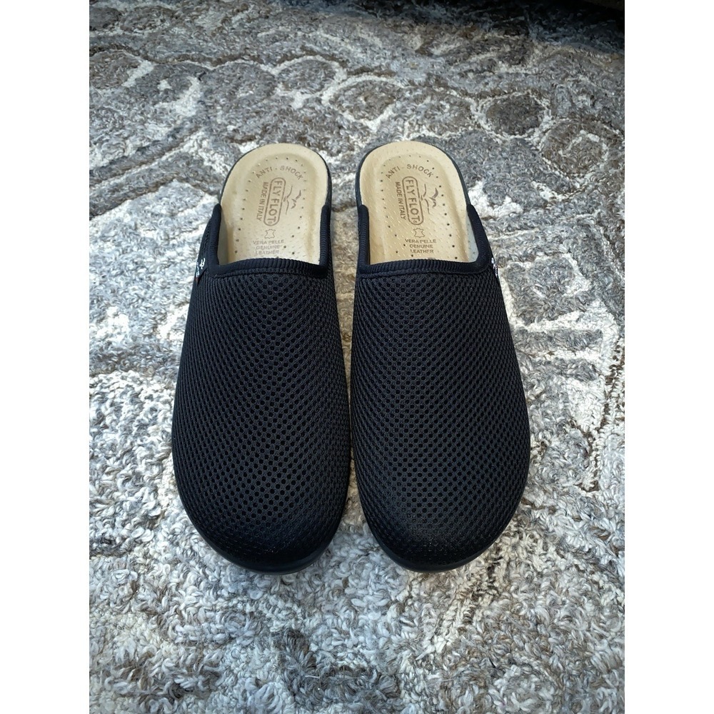 Fly Flot Black Mesh Mules Womens EU 41 US 9.5 Wedge Comfort Clogs Shoes Italy - Picture 2 of 7